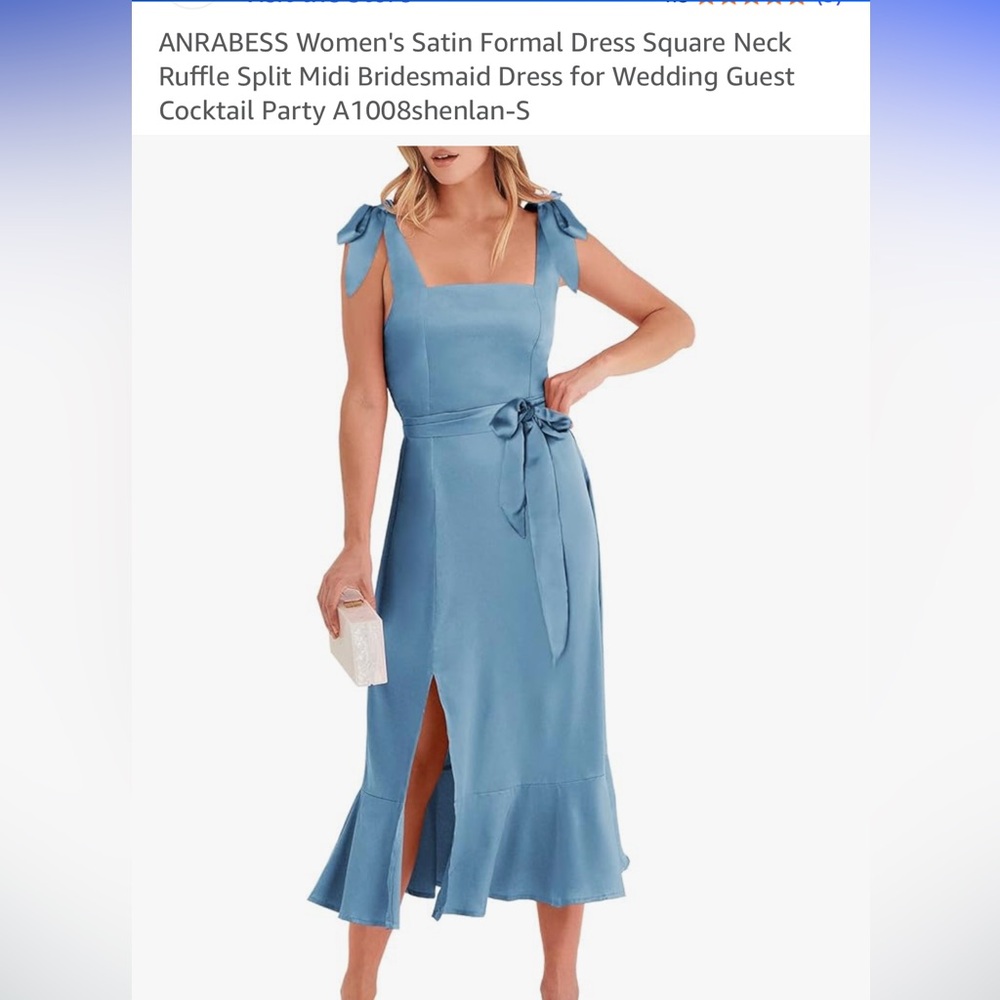 Elegant Blue Midi Dress with Bow Detail